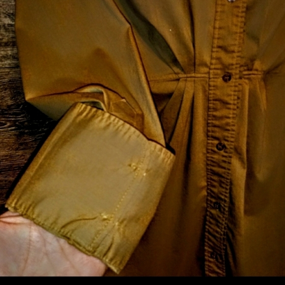 New York & Company Mini Dress Size 12 Classy Khaki Stretch Button Up - Picture 5 of 13